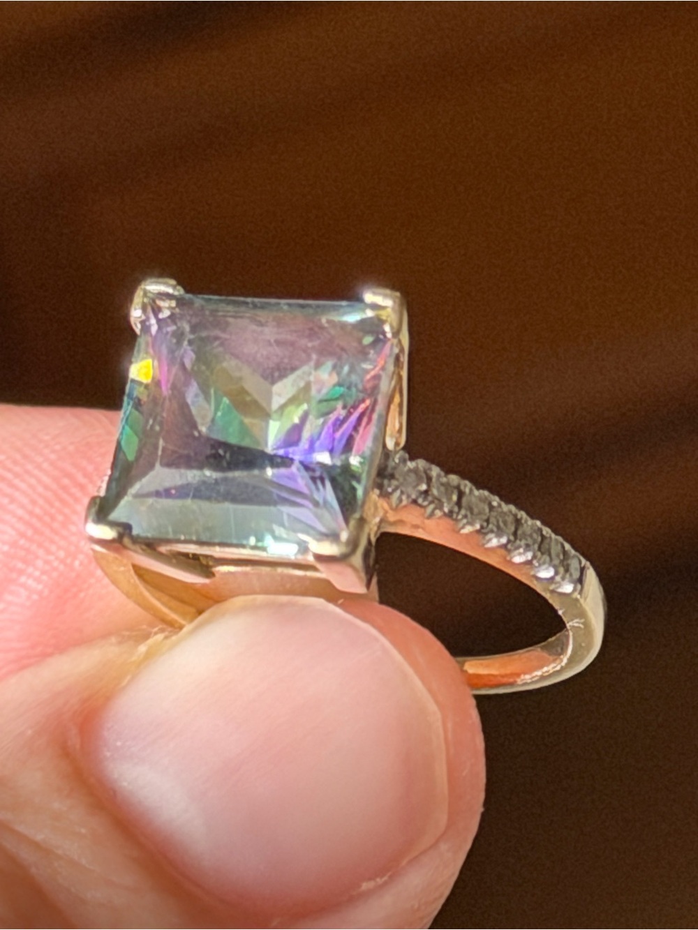 14K Mystic Topaz Square Halo Ring